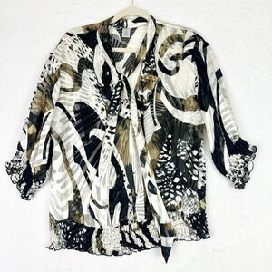 Vintage Cache Y2K Silk Blend Top Size Medium Tie Neck Semi Sheer 3/4 Sleeve